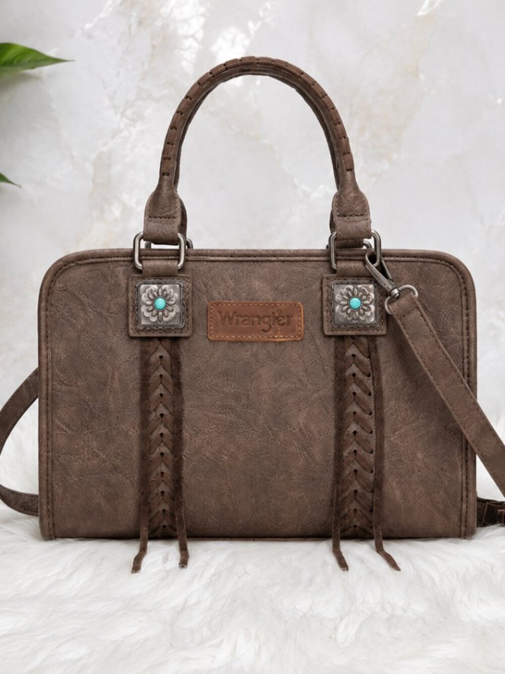 Wrangler Western Satchel Crossbody Bag – Braided Detail with Turquoise NWT